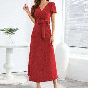 🍪Dress V-neck slim dress long dress lace-up dress